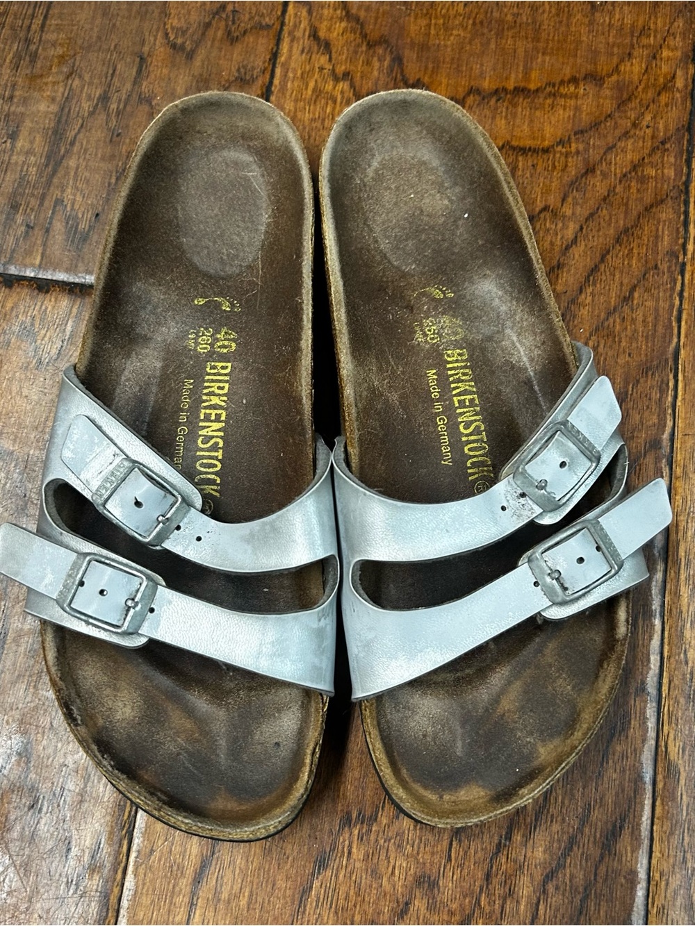 Birkenstock metallic silver Ibiza slide sandals